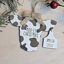 Load image into Gallery viewer, Personalized Moo-ey Christmas Cow and Bull with Ear Tags Christmas Ornament - Designodeal
