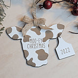 Personalized Moo-ey Christmas Cow and Bull with Ear Tags Christmas Ornament - Designodeal