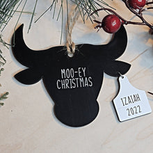 Load image into Gallery viewer, Personalized Moo-ey Christmas Cow and Bull with Ear Tags Christmas Ornament - Designodeal
