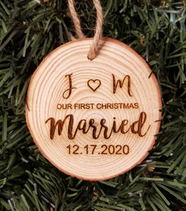 Personalized Our First Christmas Rustic Wood Ornament - Designodeal
