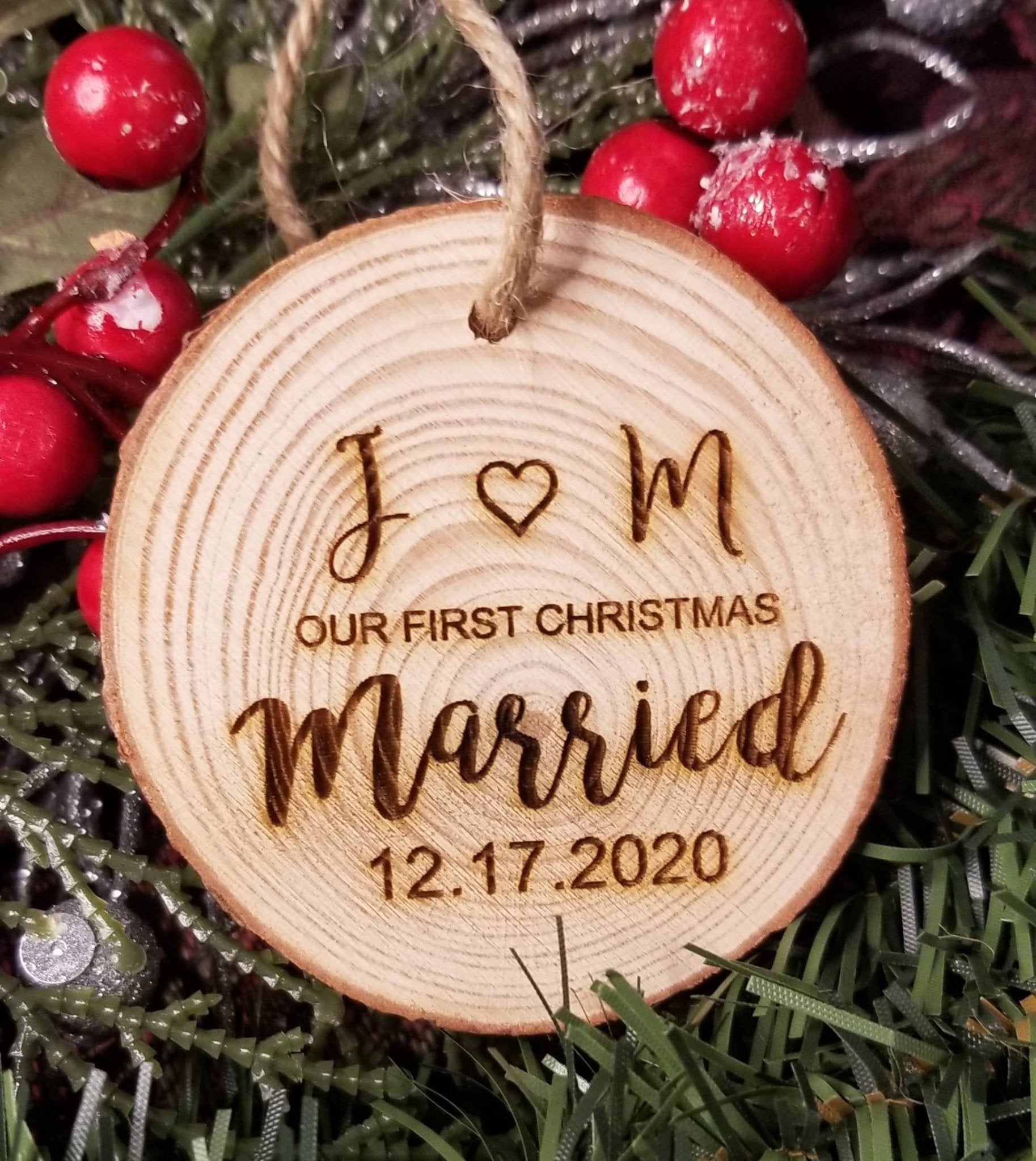 Personalized Our First Christmas Rustic Wood Ornament - Designodeal