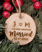 Load image into Gallery viewer, Personalized Our First Christmas Rustic Wood Ornament - Designodeal
