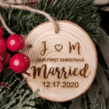 Load image into Gallery viewer, Personalized Our First Christmas Rustic Wood Ornament
