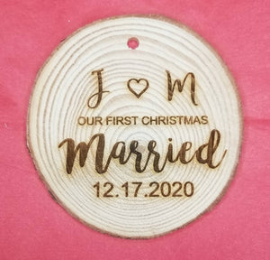 Personalized Our First Christmas Rustic Wood Ornament - Designodeal