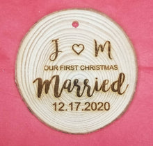 Load image into Gallery viewer, Personalized Our First Christmas Rustic Wood Ornament - Designodeal
