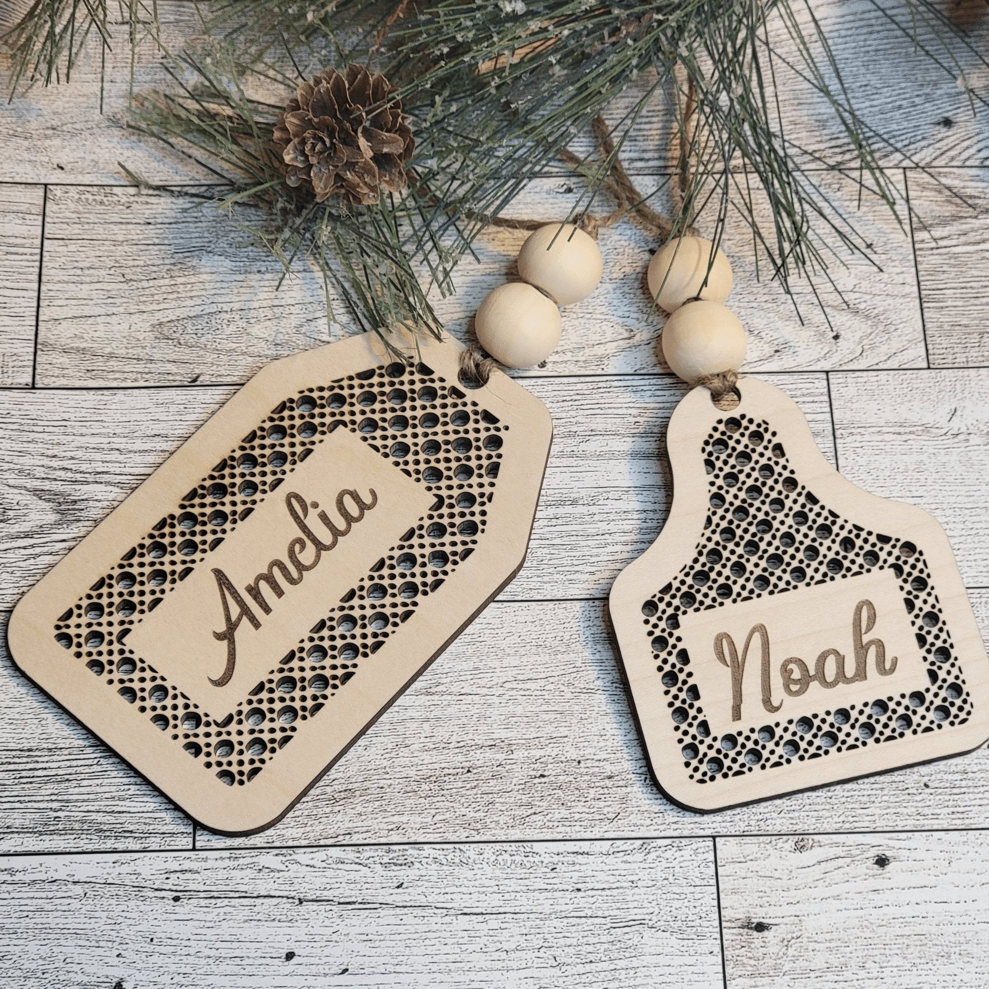 Personalized Rattan Cane Style Name Gift Tag or Stocking Tag - Designodeal