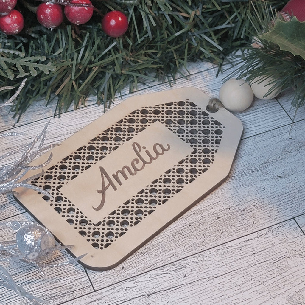 Personalized Rattan Cane Style Name Gift Tag or Stocking Tag - Designodeal