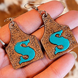 Personalized Rustic Cow Tag Leather Earrings with Initial - Designodeal