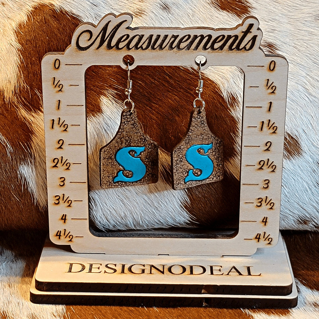 Personalized Rustic Cow Tag Leather Earrings with Initial - Designodeal