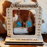 Personalized Rustic Cow Tag Leather Earrings with Initial - Designodeal