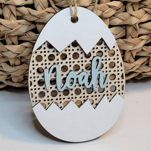 Personalized Wood Rattan Cracked Easter Egg Easter Basket Name Tags - Designodeal