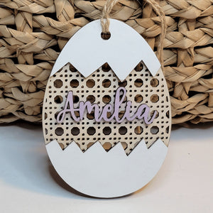 Personalized Wood Rattan Cracked Easter Egg Easter Basket Name Tags - Designodeal