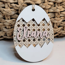 Load image into Gallery viewer, Personalized Wood Rattan Cracked Easter Egg Easter Basket Name Tags - Designodeal
