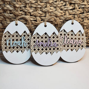 Personalized Wood Rattan Cracked Easter Egg Easter Basket Name Tags - Designodeal