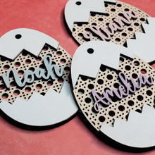 Load image into Gallery viewer, Personalized Wood Rattan Cracked Easter Egg Easter Basket Name Tags - Designodeal
