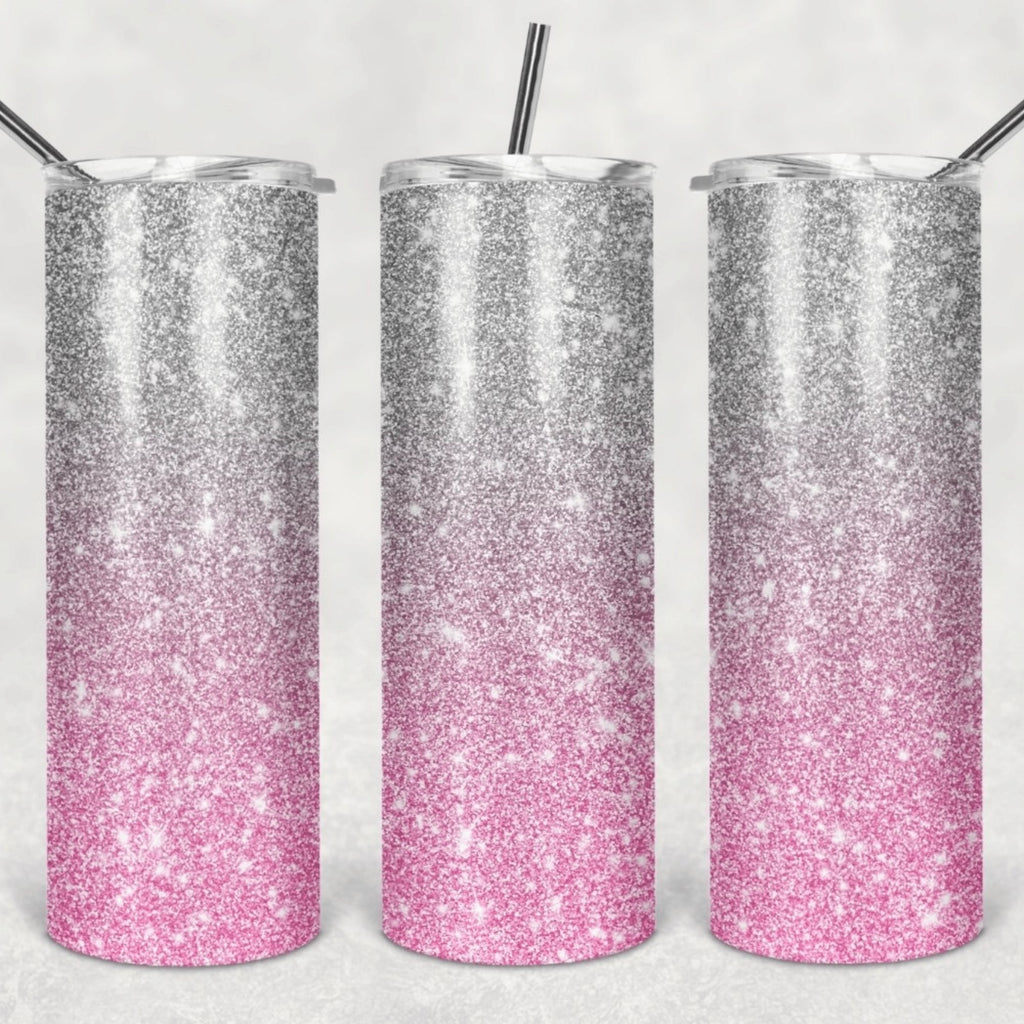 Pink & Silver Glitter Ombre Sublimation Tumbler Straight Skinny - Designodeal