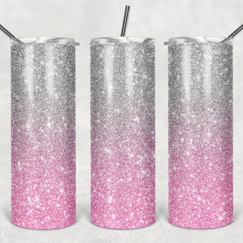 Pink & Silver Glitter Ombre Sublimation Tumbler Straight Skinny - Designodeal