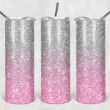 Pink & Silver Glitter Ombre Sublimation Tumbler Straight Skinny - Designodeal