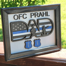 Load image into Gallery viewer, Police Officer Dad Blue Line American Flag Shadow Box Sign - Designodeal
