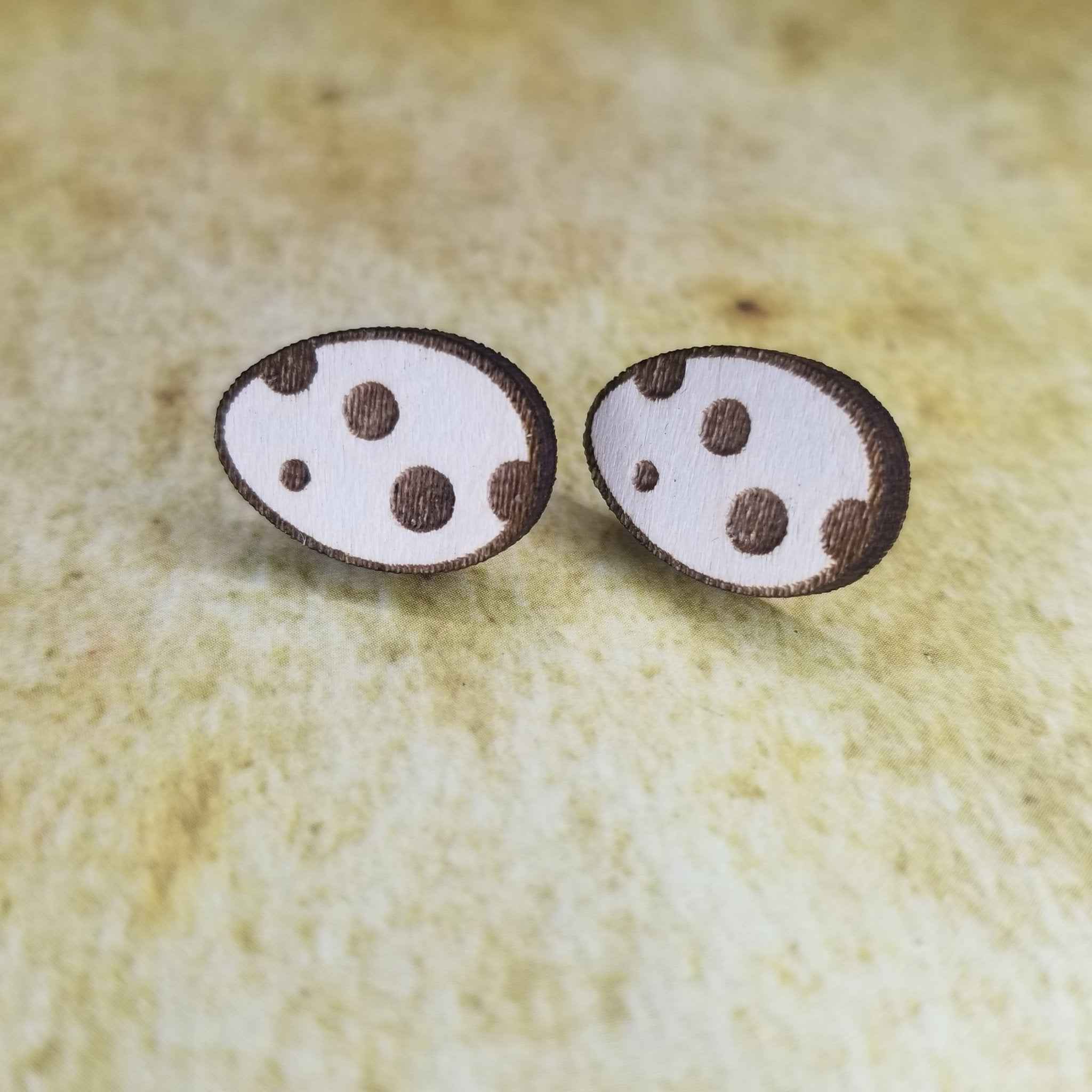 Polka Dot Egg Maple Wood Stud Earrings