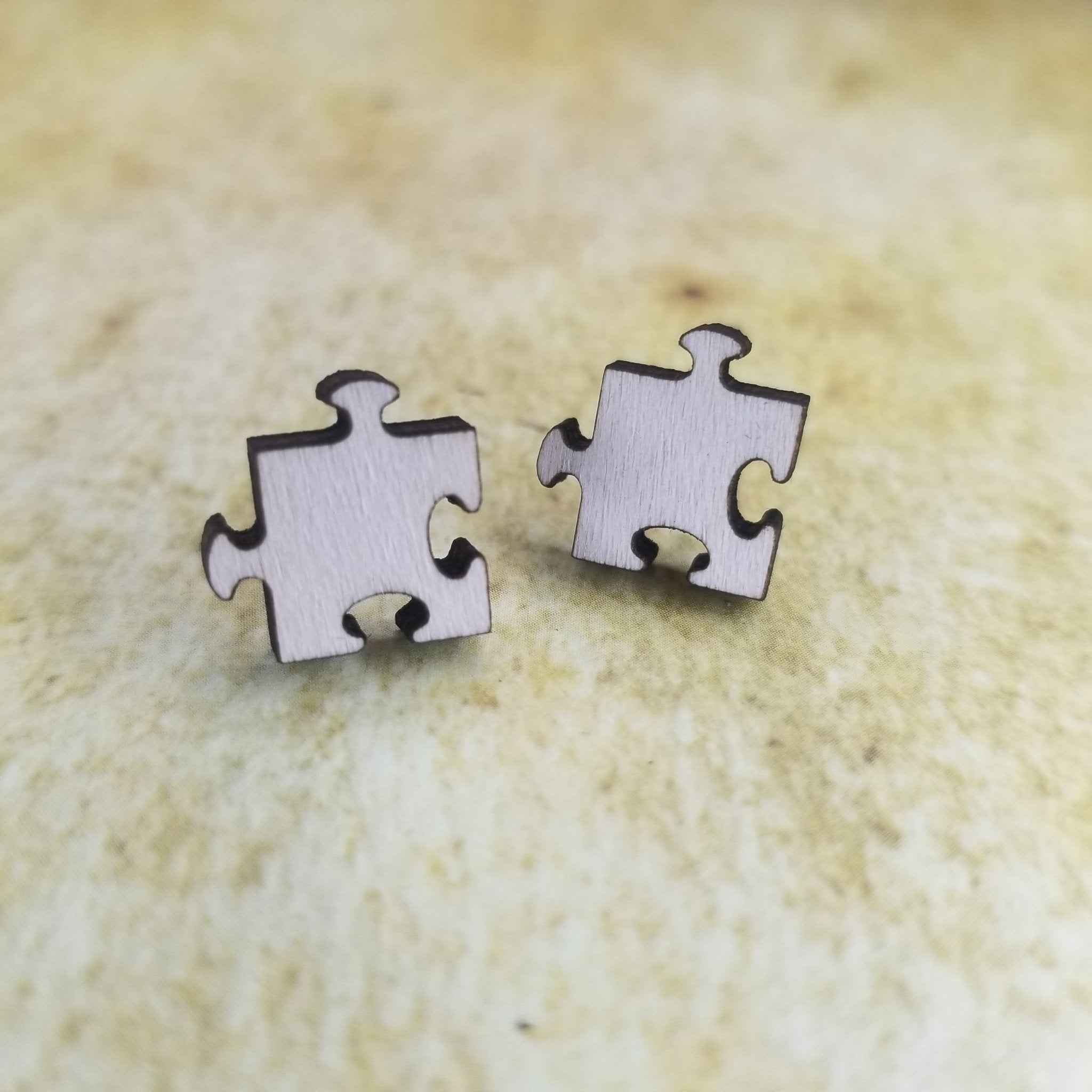 Puzzle Piece 2 Prong Maple Wood Stud Earrings