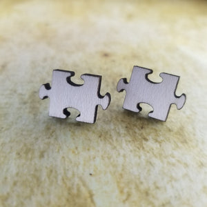 Puzzle Piece Maple Wood Stud Earrings - Designodeal