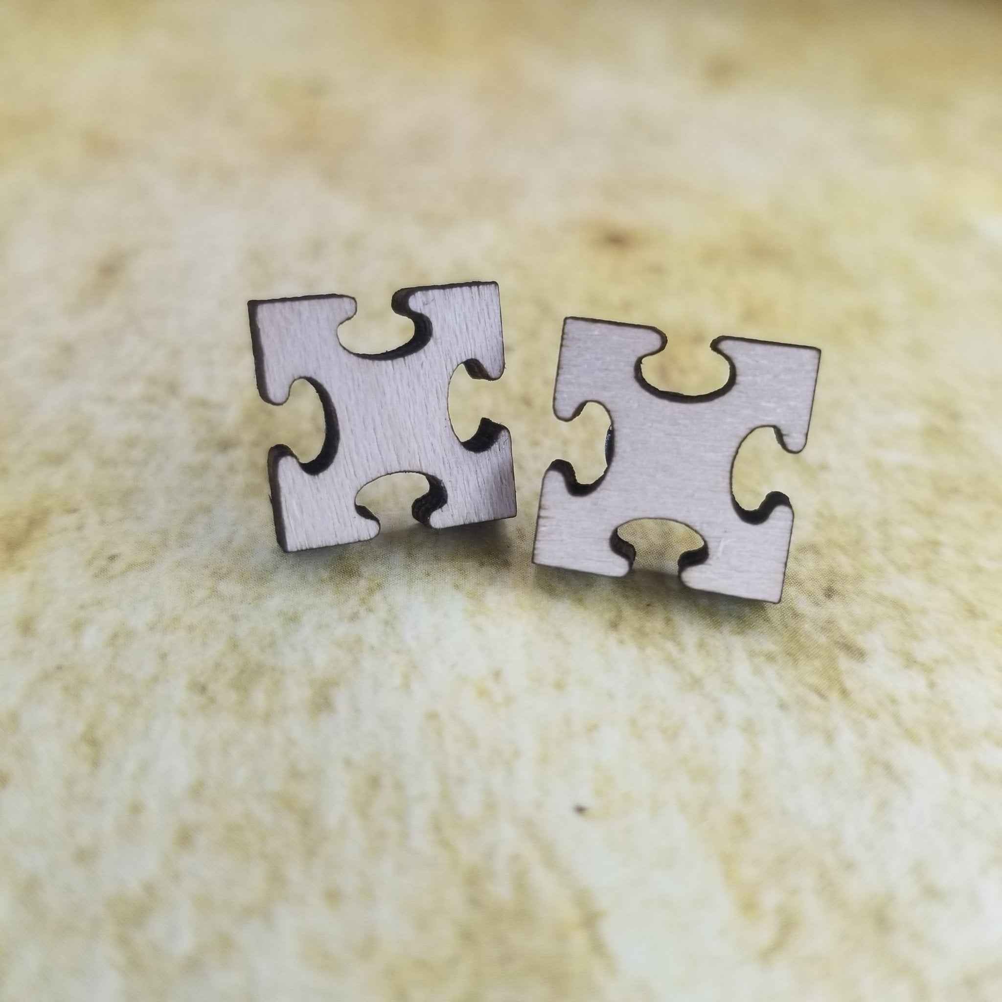 Puzzle Piece No Prong Maple Wood Stud Earrings