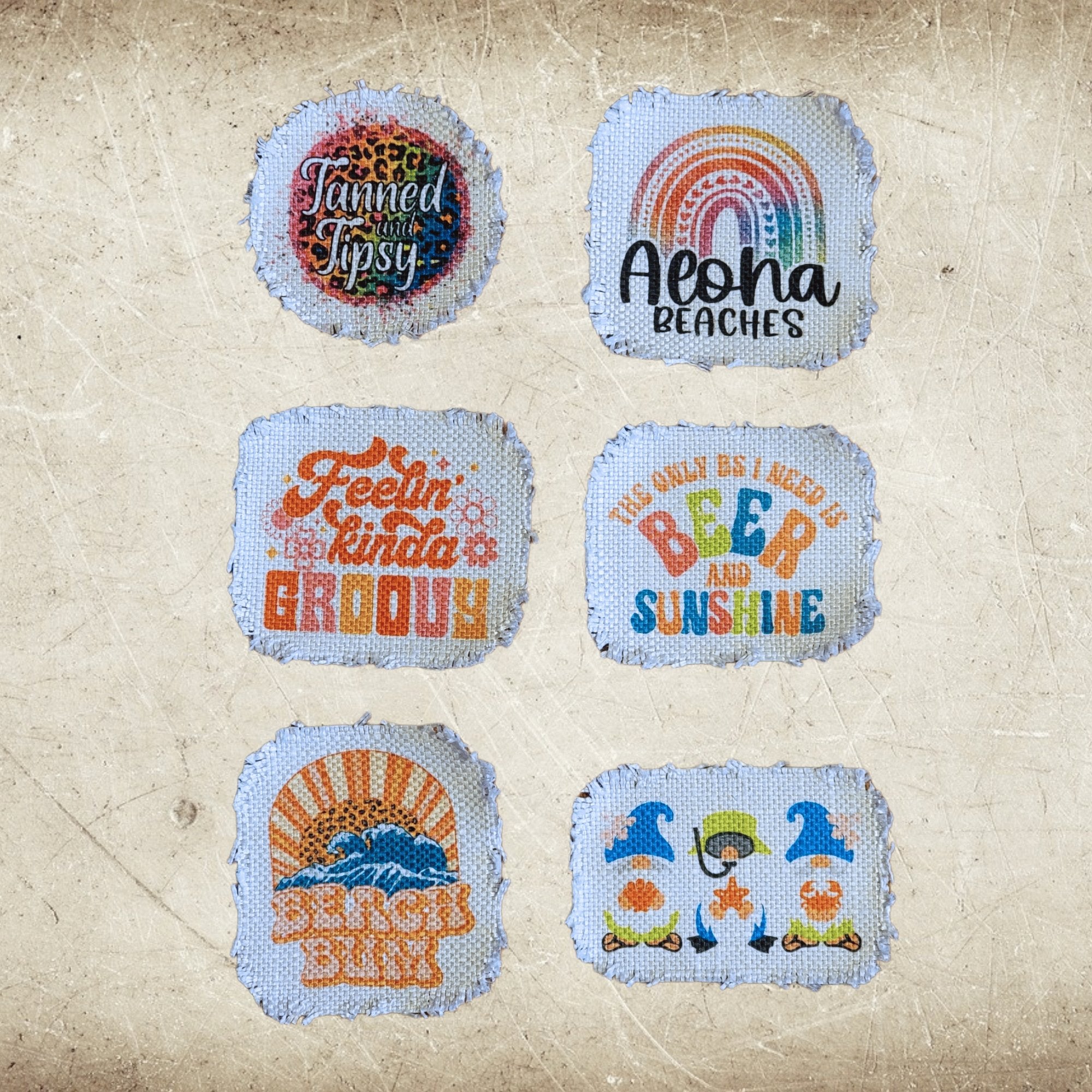 Retro Summer & Beach Frayed Sublimation Hat Patches - Designodeal