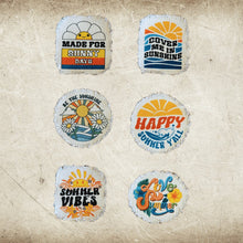 Load image into Gallery viewer, Retro Summer Sunshine Frayed Sublimation Hat Patches - Designodeal
