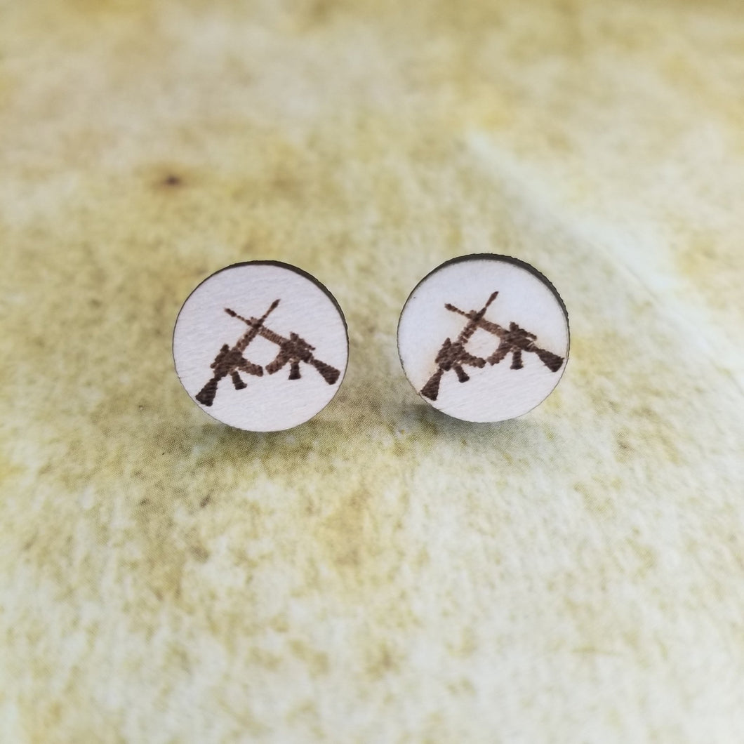 Rifles Round Maple Wood Stud Earrings - Designodeal