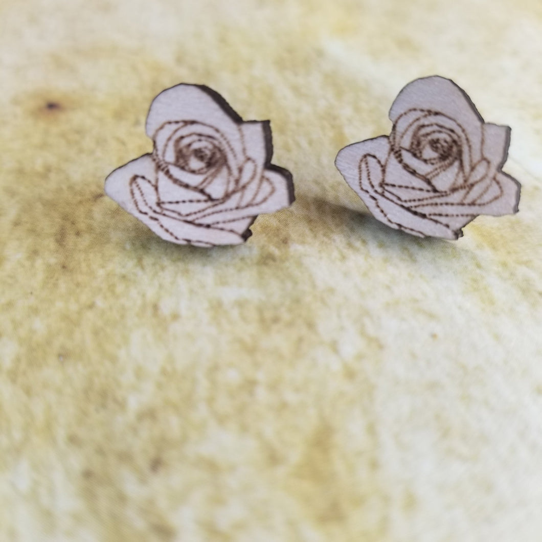 Rose Maple Wood Stud Earrings - Designodeal