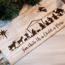 Load image into Gallery viewer, Rustic Farmhouse Christmas Nativity Scene Sign ~ Jesus Birth with Angel - Designodeal
