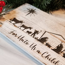 Load image into Gallery viewer, Rustic Farmhouse Christmas Nativity Scene Sign ~ Jesus Birth with Angel - Designodeal
