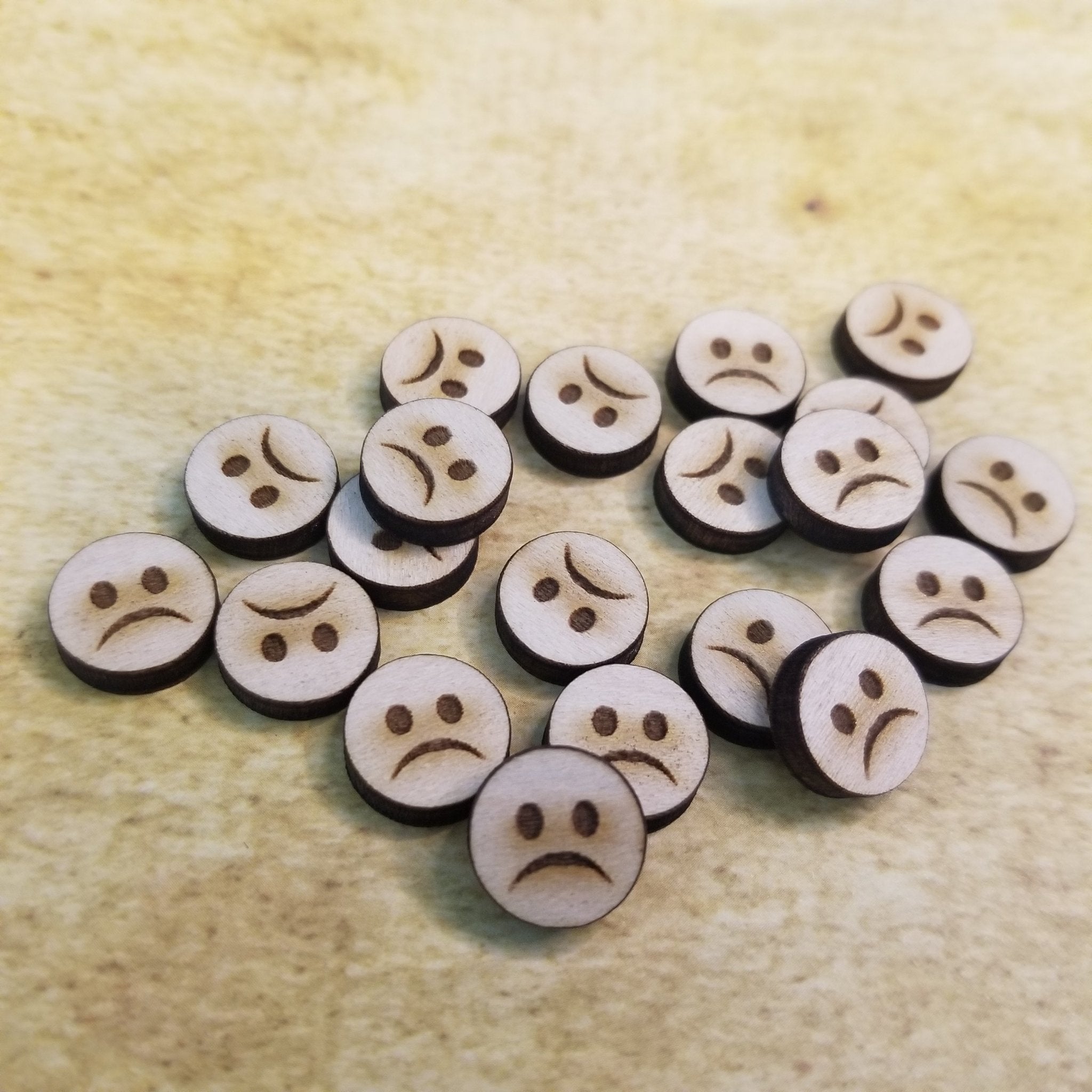 Sad Face Emoji Round Wood Stud Earring Blanks and Wood Confetti - Designodeal