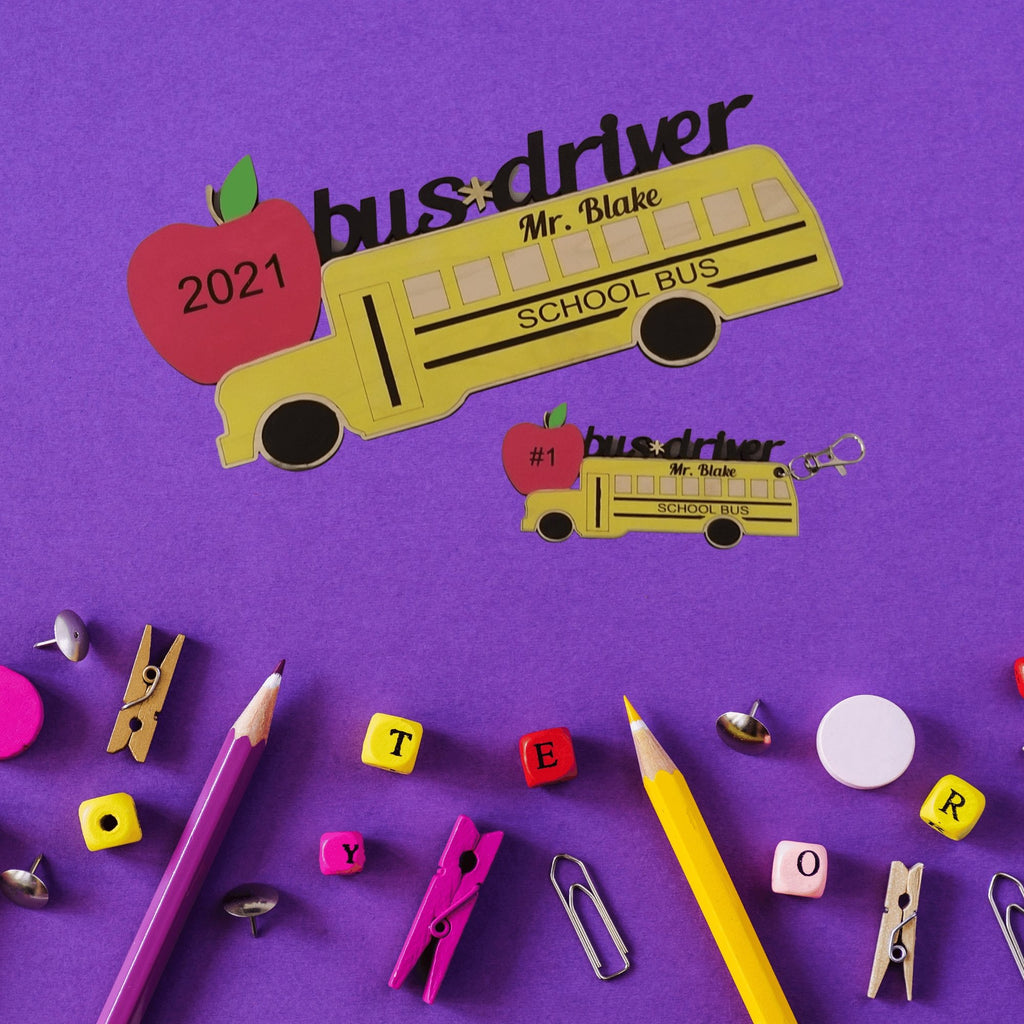 School Bus Driver Appreciation Gift SVG Digital Files ~ Desk Stand/Name Plate and Keychain Laser Files - Designodeal