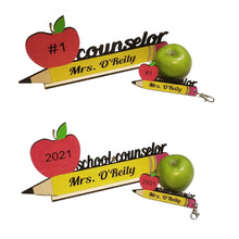 Load image into Gallery viewer, School Counselor Appreciation Gift SVG Digital Download Files ~ Pencil Apple Desk Stand and Keychain - Designodeal
