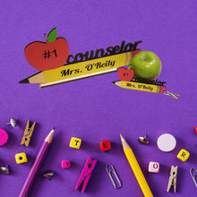 Load image into Gallery viewer, School Counselor Appreciation Gift SVG Digital Download Files ~ Pencil Apple Desk Stand and Keychain - Designodeal
