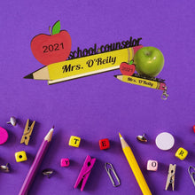 Load image into Gallery viewer, School Counselor Appreciation Gift SVG Digital Download Files ~ Pencil Apple Desk Stand and Keychain - Designodeal
