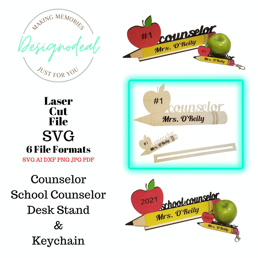 School Counselor Appreciation Gift SVG Digital Download Files ~ Pencil Apple Desk Stand and Keychain - Designodeal