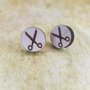 Scissors Round Maple Wood Stud Earrings - Designodeal