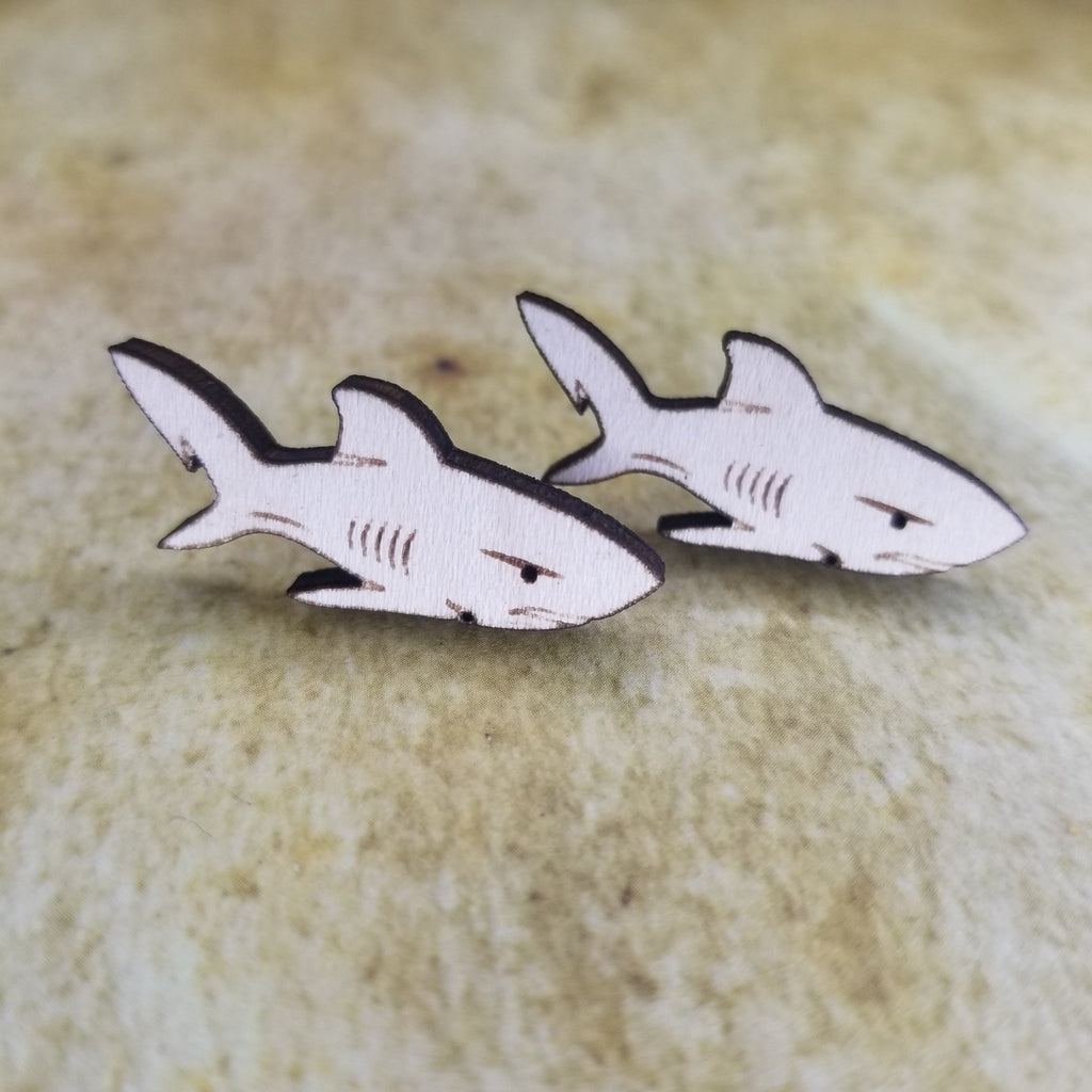 Shark Maple Wood Stud Earrings - Designodeal