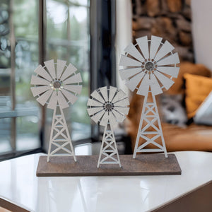 Silver Farmhouse Windmill Decor Stand - Designodeal