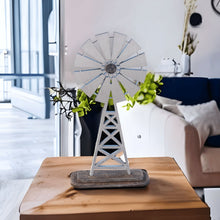 Load image into Gallery viewer, Silver Farmhouse Windmill Decor Stand - Designodeal
