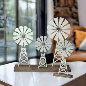 Silver Farmhouse Windmill Decor Stand - Designodeal