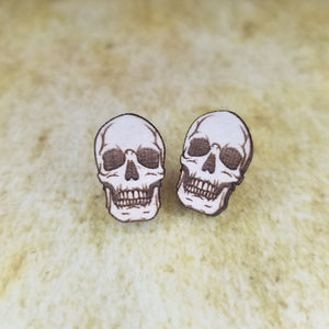 Skull Maple Wood Stud Earrings - Designodeal