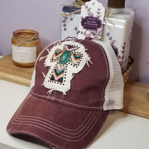 Southwestern Cross Ragged Patch Truckers Hat - Designodeal