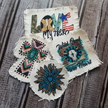 Load image into Gallery viewer, Southwestern Cross Sublimated Raggedy Hat Patches ~ 100% Polyester - Designodeal
