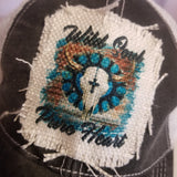 Southwestern Wild Soul Pure Heart Cow Skull Sublimated Raggedy Hat Patches ~ 100% Polyester - Designodeal