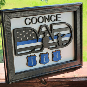State Trooper Police Officer Dad Blue Line American Flag Shadow Box Sign - Designodeal