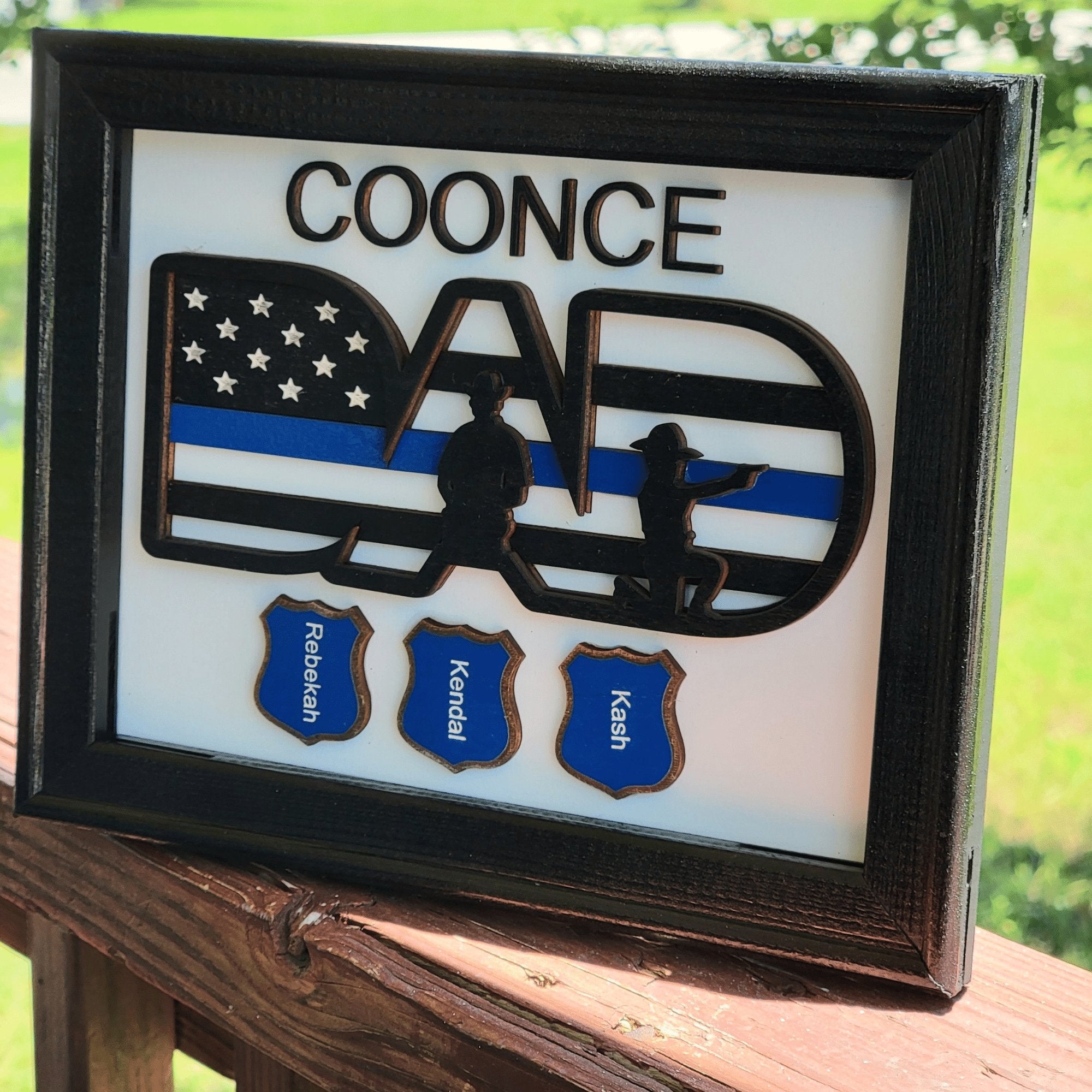 State Trooper Police Officer Dad Blue Line American Flag Shadow Box Sign - Designodeal